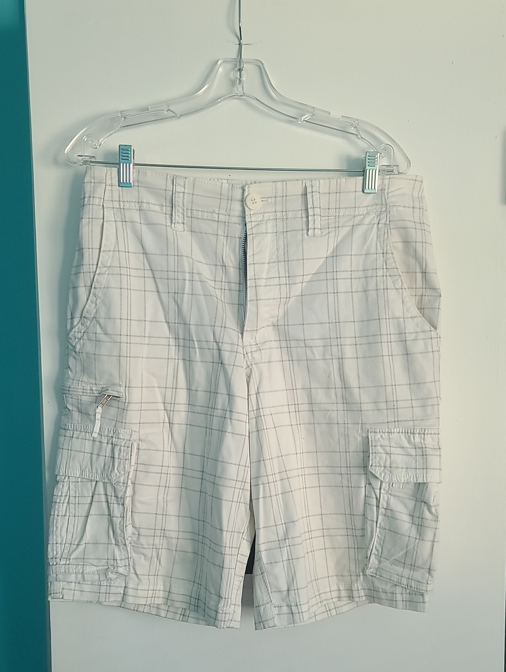 George White Plaid Cargo Shorts - Men